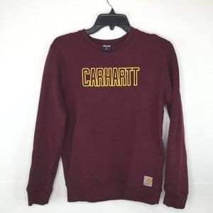 Carhartt Sweater Sweatshirt Boy Large (14-16) Burgundy Yellow Pullover Crew Neck